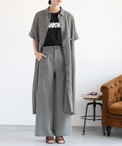 cepo（セポ）の「〈セットアップ対応〉速乾＆涼感 リサイクルポリサッカーオーバーシャツワンピース（シャツワンピース・レディース・ブラック×ホワイト/ブラック/オフホワイト・M）」の22枚目の写真