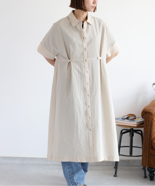 cepo（セポ）の「〈セットアップ対応〉速乾＆涼感 リサイクルポリサッカーオーバーシャツワンピース（シャツワンピース・レディース・ブラック×ホワイト/ブラック/オフホワイト・M）」の18枚目の写真