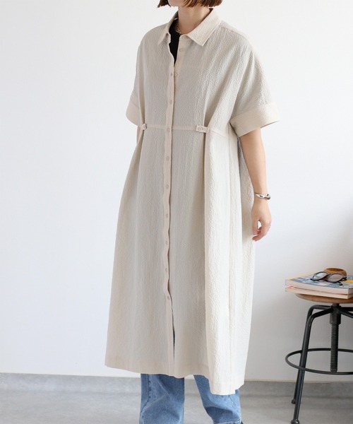 cepo（セポ）の「〈セットアップ対応〉速乾＆涼感 リサイクルポリサッカーオーバーシャツワンピース（シャツワンピース・レディース・ブラック×ホワイト/ブラック/オフホワイト・M）」の19枚目の写真