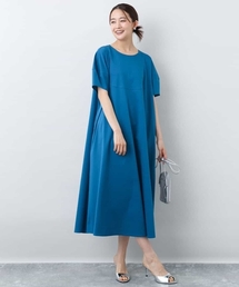 ランタンスリーブ切替えワンピース/接触冷感/洗える