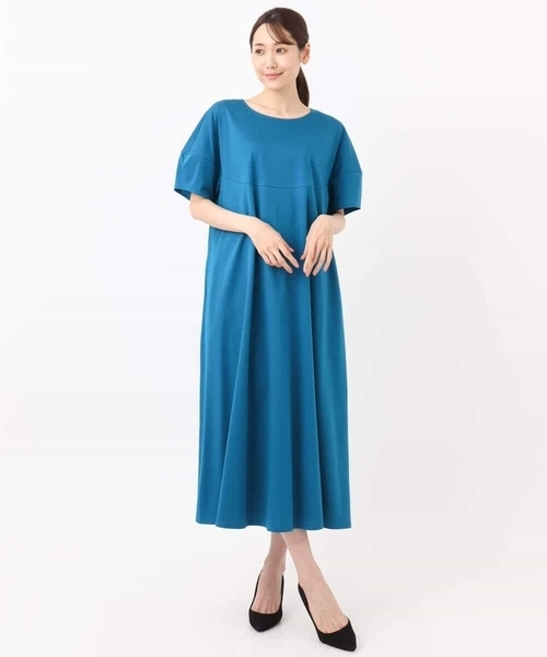 MK MICHEL KLEIN（エムケーミッシェルクラン）の「ランタンスリーブ切替えワンピース/接触冷感/洗える（ワンピース・レディース・ブラック/ブルー・38）」の9枚目の写真