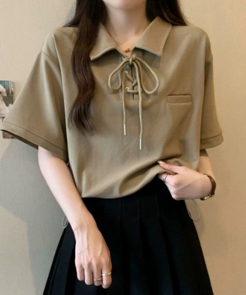 tシャツ レースポロ襟半袖トップス レディース deux amour tシャツ レースポロ襟半袖トップス レディース