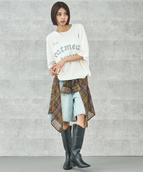 ANAP（アナップ）の「ケミカルウォッシュ クラッププリント ビッグTシャツ（Tシャツ/カットソー・レディース・ホワイト/ブラウン/ブラック系その他・FREE）」の18枚目の写真