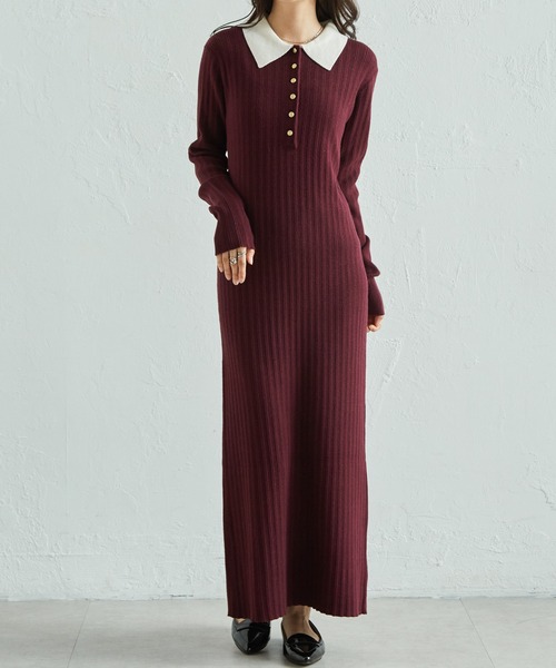 RANAN（ラナン）の「【低身長サイズ追加！】リブニットポロワンピース（ワンピース・レディース・ブラック/グレー/ボルドー/ネイビー・M/L/LL/SP）」の4枚目の写真