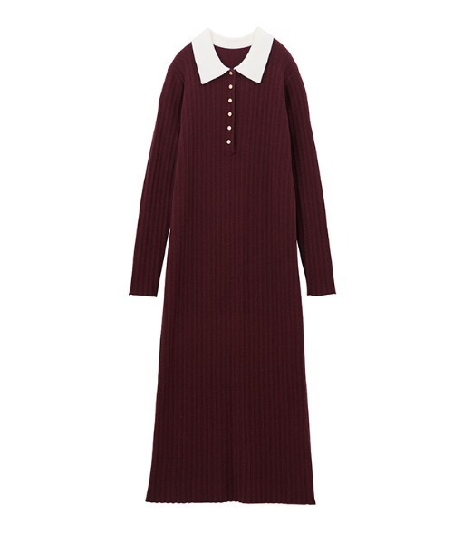 セール】【低身長サイズ追加！】リブニットポロワンピース