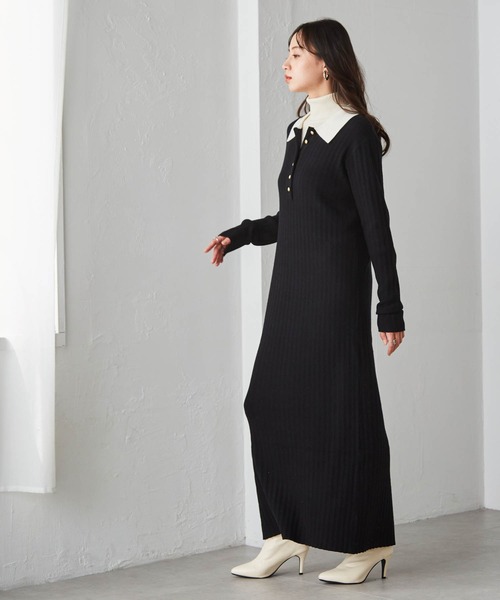 RANAN（ラナン）の「【低身長サイズ追加！】リブニットポロワンピース（ワンピース・レディース・ブラック/グレー/ボルドー/ネイビー・M/L/LL/SP）」の7枚目の写真