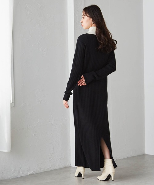 RANAN（ラナン）の「【低身長サイズ追加！】リブニットポロワンピース（ワンピース・レディース・ブラック/グレー/ボルドー/ネイビー・M/L/LL/SP）」の8枚目の写真