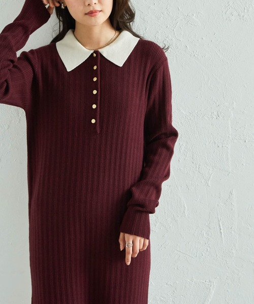 RANAN（ラナン）の「【低身長サイズ追加！】リブニットポロワンピース（ワンピース・レディース・ブラック/グレー/ボルドー/ネイビー・M/L/LL/SP）」の19枚目の写真