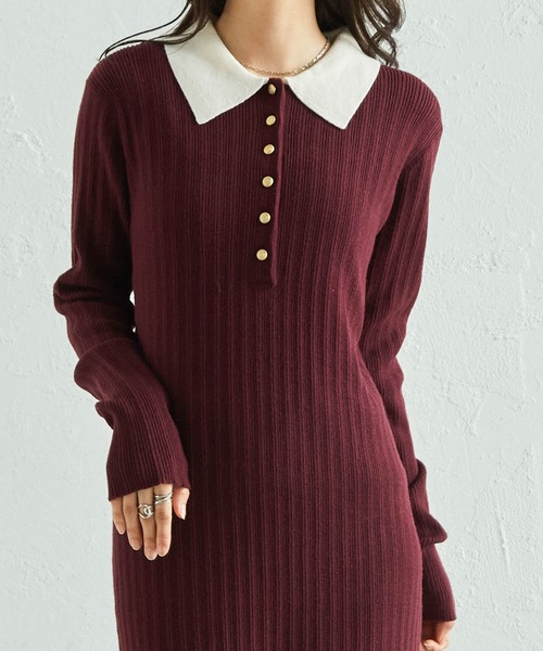 RANAN（ラナン）の「【低身長サイズ追加！】リブニットポロワンピース（ワンピース・レディース・ブラック/グレー/ボルドー/ネイビー・M/L/LL/SP）」の20枚目の写真