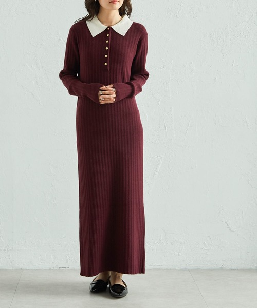 RANAN（ラナン）の「【低身長サイズ追加！】リブニットポロワンピース（ワンピース・レディース・ブラック/グレー/ボルドー/ネイビー・M/L/LL/SP）」の21枚目の写真