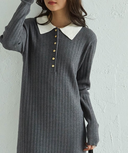 RANAN（ラナン）の「【低身長サイズ追加！】リブニットポロワンピース（ワンピース・レディース・ブラック/グレー/ボルドー/ネイビー・M/L/LL/SP）」の14枚目の写真