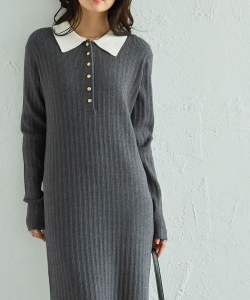 RANAN（ラナン）の「【低身長サイズ追加！】リブニットポロワンピース（ワンピース・レディース・ブラック/グレー/ボルドー/ネイビー・M/L/LL/SP）」の13枚目の写真