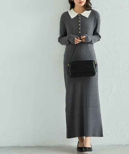 RANAN（ラナン）の「【低身長サイズ追加！】リブニットポロワンピース（ワンピース・レディース・ブラック/グレー/ボルドー/ネイビー・M/L/LL/SP）」の11枚目の写真