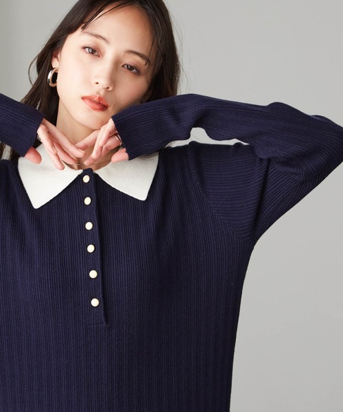 RANAN（ラナン）の「【低身長サイズ追加！】リブニットポロワンピース（ワンピース・レディース・ブラック/グレー/ボルドー/ネイビー・M/L/LL/SP）」の16枚目の写真