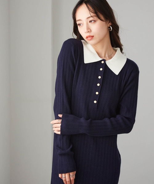 RANAN（ラナン）の「【低身長サイズ追加！】リブニットポロワンピース（ワンピース・レディース・ブラック/グレー/ボルドー/ネイビー・M/L/LL/SP）」の17枚目の写真