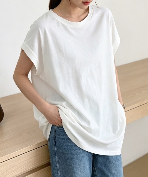 ONEP STAR(ワンピスター)の「コットン半袖ロングTシャツ(Tシャツ/カットソー・レディース・ベージュ/オフホワイト・MEDIUM)」の10枚目の写真