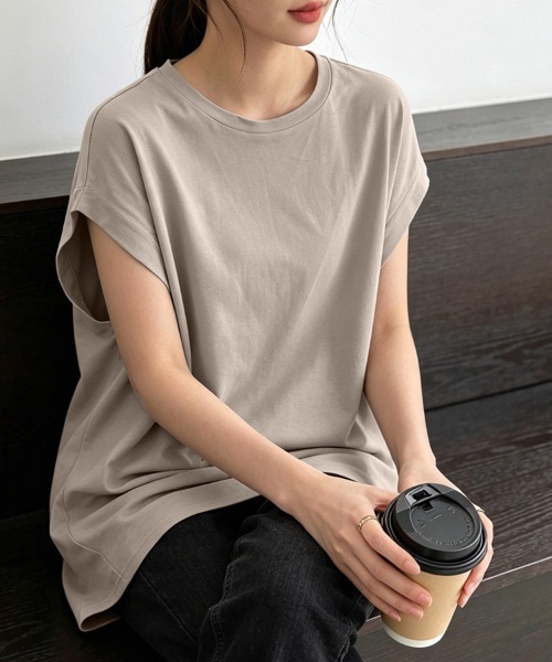 ONEP STAR(ワンピスター)の「コットン半袖ロングTシャツ(Tシャツ/カットソー・レディース・ベージュ/オフホワイト・MEDIUM)」の12枚目の写真