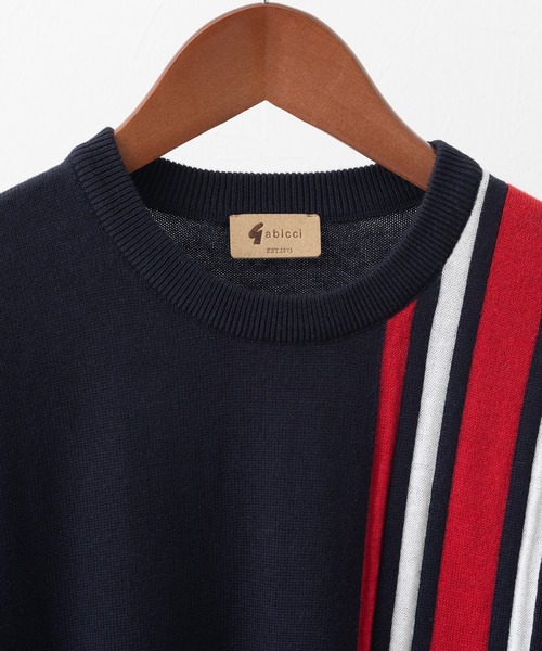 Gabicci(ガビッチ)の「Gabicci ストライプニットTシャツ(Tシャツ/カットソー・メンズ・ホワイト/ネイビー・MEDIUM/LARGE)」の5枚目の写真
