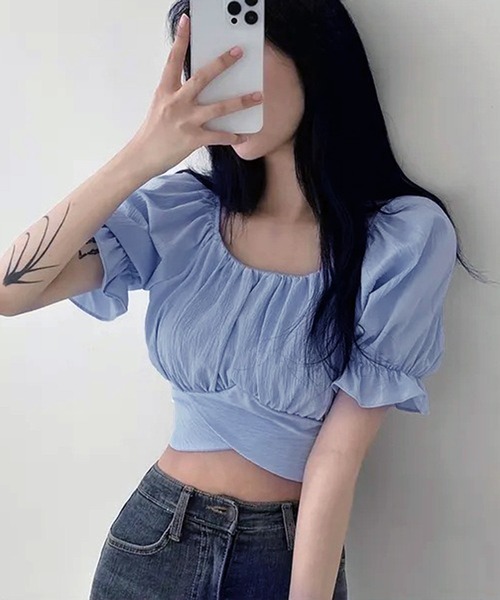VIBGYOR（ヴィブジョー）の「[NARULA/ナルラ]パフスリーブ スクエアネック クロップド トップス(CZ)（Tシャツ/カットソー・レディース・パープル/ブルー/ピンク/ホワイト・FREE）」の8枚目の写真