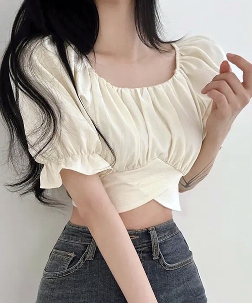 VIBGYOR（ヴィブジョー）の「[NARULA/ナルラ]パフスリーブ スクエアネック クロップド トップス(CZ)（Tシャツ/カットソー・レディース・パープル/ブルー/ピンク/ホワイト・FREE）」の10枚目の写真