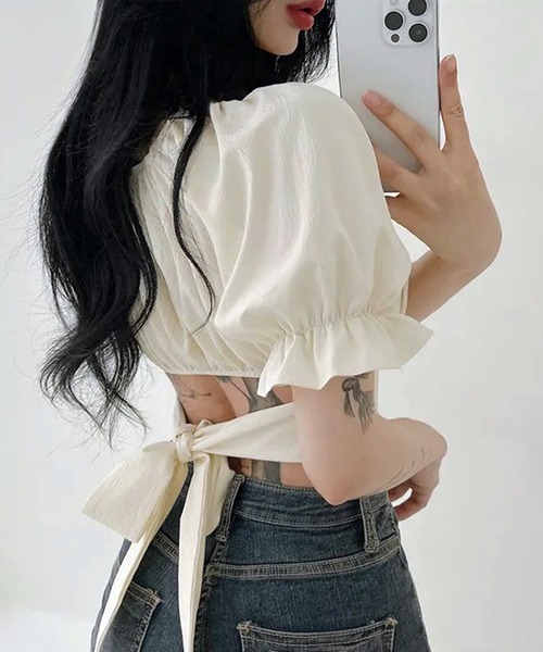 VIBGYOR（ヴィブジョー）の「[NARULA/ナルラ]パフスリーブ スクエアネック クロップド トップス(CZ)（Tシャツ/カットソー・レディース・パープル/ブルー/ピンク/ホワイト・FREE）」の12枚目の写真