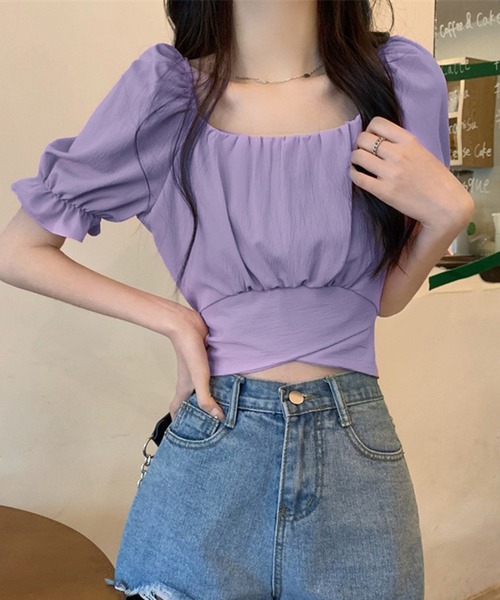 VIBGYOR（ヴィブジョー）の「[NARULA/ナルラ]パフスリーブ スクエアネック クロップド トップス(CZ)（Tシャツ/カットソー・レディース・パープル/ブルー/ピンク/ホワイト・FREE）」の13枚目の写真