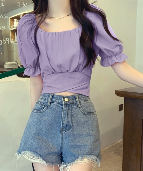 VIBGYOR（ヴィブジョー）の「[NARULA/ナルラ]パフスリーブ スクエアネック クロップド トップス(CZ)（Tシャツ/カットソー・レディース・パープル/ブルー/ピンク/ホワイト・FREE）」の15枚目の写真
