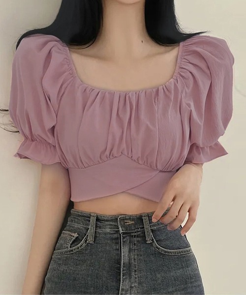 VIBGYOR（ヴィブジョー）の「[NARULA/ナルラ]パフスリーブ スクエアネック クロップド トップス(CZ)（Tシャツ/カットソー・レディース・パープル/ブルー/ピンク/ホワイト・FREE）」の18枚目の写真