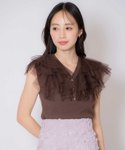 NOELA(ノエラ)の「チュールフリルニット(ニット/セーター・レディース・ブラウン/ピンク/オフホワイト・フリー)」の1枚目の写真