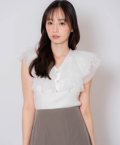 NOELA(ノエラ)の「チュールフリルニット(ニット/セーター・レディース・ブラウン/ピンク/オフホワイト・フリー)」の2枚目の写真