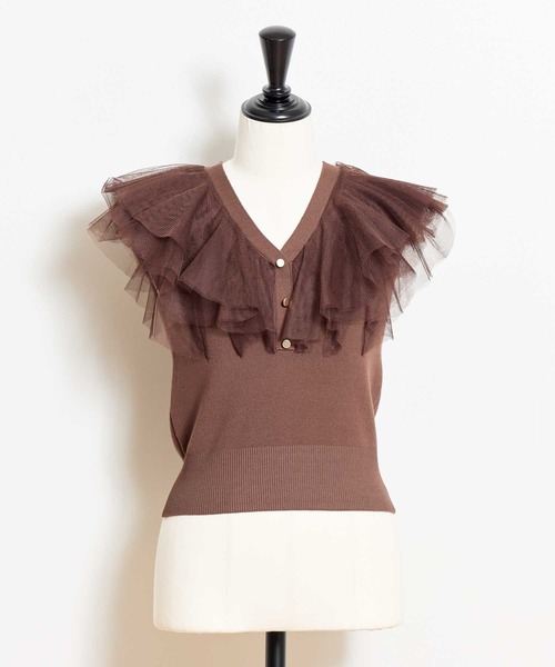 NOELA(ノエラ)の「チュールフリルニット(ニット/セーター・レディース・ブラウン/ピンク/オフホワイト・フリー)」の5枚目の写真