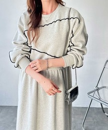FIRST MOOD（ファーストムード）の「《FIRSTMOODコラボ》配色メロー裏起毛スウェットワンピース（ワンピース）」