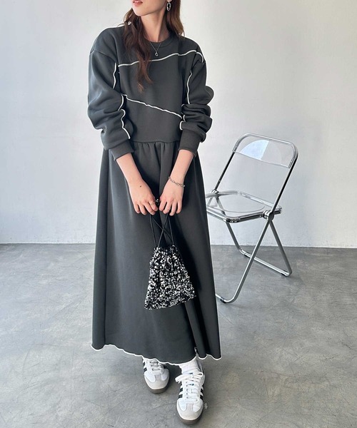 美品✨モユル　ワンピース　スウェット　フード　裏起毛　ロゴプリント　アート　近年 fifth（フィフス） ワンピース 「低身長/高身長向けサイズあり」裏起毛