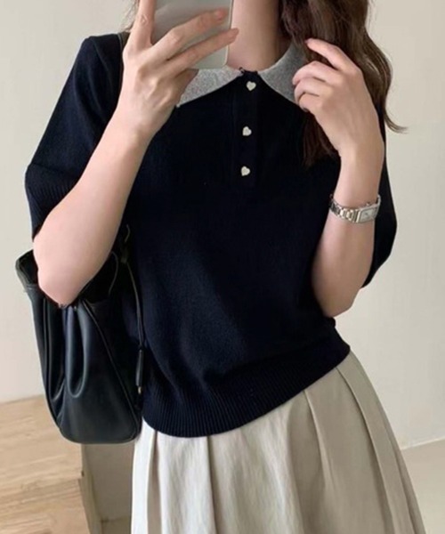 ReRe(リリ)の「ニットポロシャツ(ニット/セーター・レディース・ベージュ/ネイビー/グレー・FREE)」の10枚目の写真