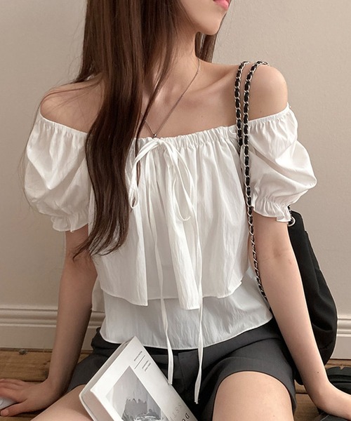 Girly Doll(ガーリードール)の「パフスリーブティアードギャザーブラウス(シャツ/ブラウス・レディース・ベージュ/ブルー/ピンク/ホワイト・FREE)」の12枚目の写真