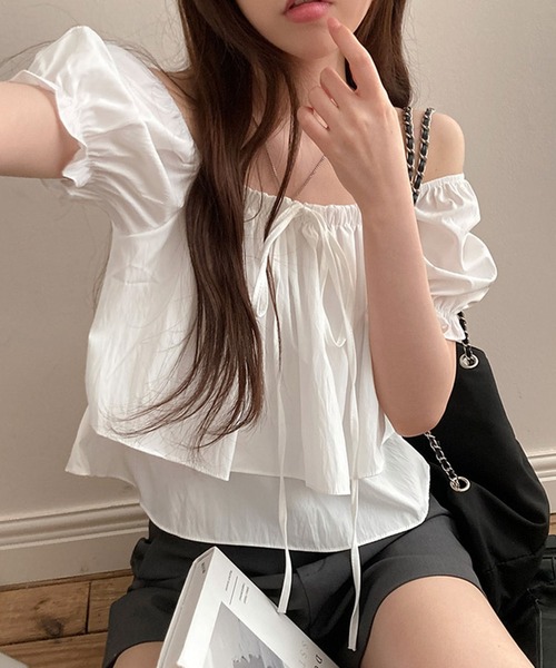 Girly Doll(ガーリードール)の「パフスリーブティアードギャザーブラウス(シャツ/ブラウス・レディース・ベージュ/ブルー/ピンク/ホワイト・FREE)」の7枚目の写真