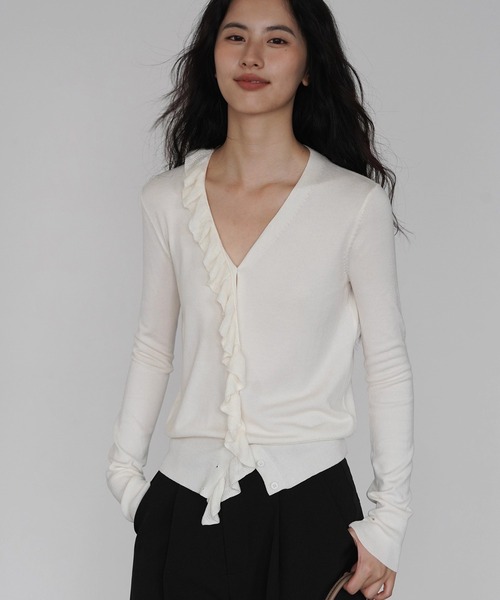 Chiffon Embroidery Frillショートカーデ ホワイト Chiffon Embroidery Frillショートカーデ ホワイト Chiffon Embroidery