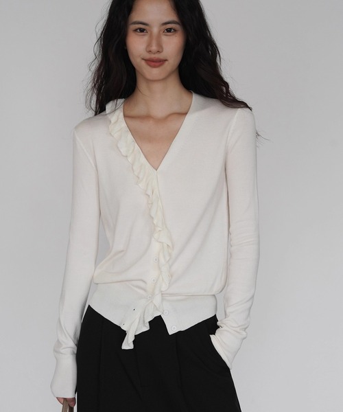 セール】フリルラインカーディガン EM25a032【EIGHTHMONTH】（ニット