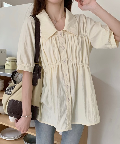 Per sist ence(パーシエンス)の「シャーリングシャツチュニック(シャツ/ブラウス・レディース・ブラック/グリーン/ピンク/イエロー・ONE SIZE)」の3枚目の写真
