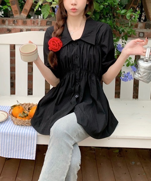 Per sist ence(パーシエンス)の「シャーリングシャツチュニック(シャツ/ブラウス・レディース・ブラック/グリーン/ピンク/イエロー・ONE SIZE)」の7枚目の写真
