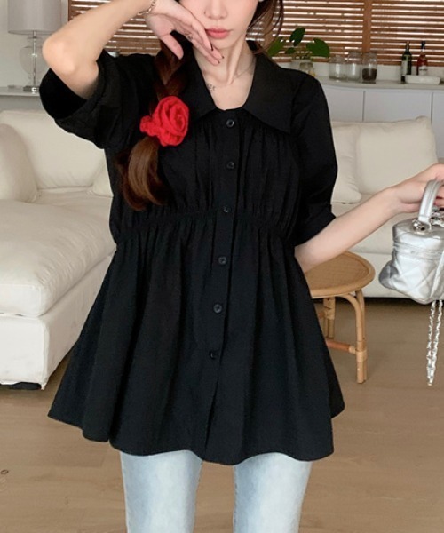 Per sist ence(パーシエンス)の「シャーリングシャツチュニック(シャツ/ブラウス・レディース・ブラック/グリーン/ピンク/イエロー・ONE SIZE)」の9枚目の写真