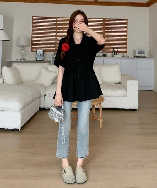 Per sist ence(パーシエンス)の「シャーリングシャツチュニック(シャツ/ブラウス・レディース・ブラック/グリーン/ピンク/イエロー・ONE SIZE)」の10枚目の写真