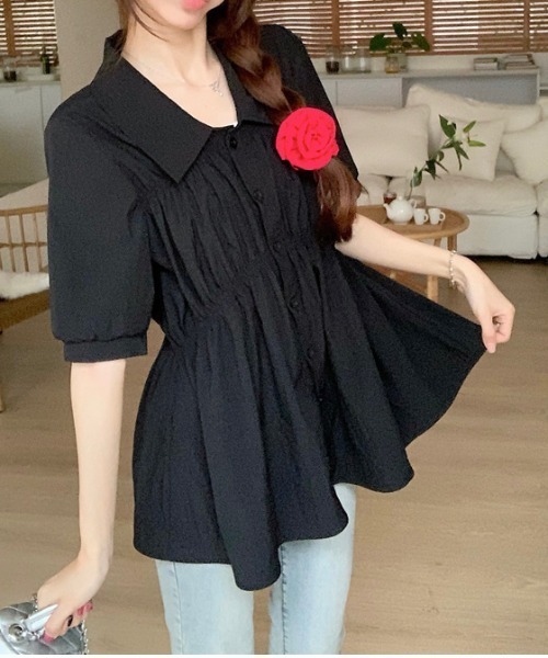 Per sist ence(パーシエンス)の「シャーリングシャツチュニック(シャツ/ブラウス・レディース・ブラック/グリーン/ピンク/イエロー・ONE SIZE)」の13枚目の写真