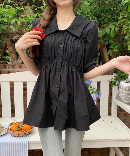 Per sist ence(パーシエンス)の「シャーリングシャツチュニック(シャツ/ブラウス・レディース・ブラック/グリーン/ピンク/イエロー・ONE SIZE)」の14枚目の写真