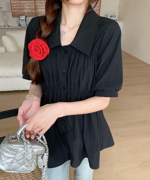 Per sist ence(パーシエンス)の「シャーリングシャツチュニック(シャツ/ブラウス・レディース・ブラック/グリーン/ピンク/イエロー・ONE SIZE)」の15枚目の写真