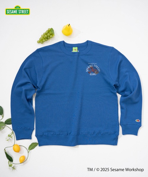 FRUIT OF THE LOOM(フルーツオブザルーム)の「【FRUIT OF THE LOOM】SESAME STREET×FTL ロングスリーブ甘編/セサミコラボ/プルオーバー(スウェット・メンズ・ブルー/杢グレー・M/L/S)」の1枚目の写真