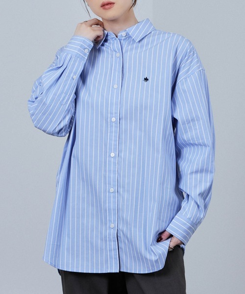 POLO BCS（ポロ ビーシーエス）の「POLO British Country Spirit ワンポイント刺繍オーバーシャツ（シャツ/ブラウス・レディース・ブルー/オフホワイト/ベージュ/ブラック・M/L）」の4枚目の写真