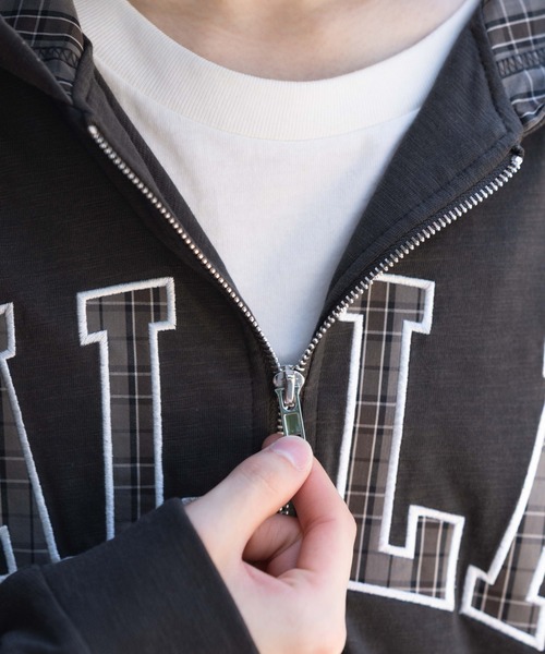 WEGO（ウィゴー）の「WEGO/スラブチェックロゴジップパーカー（パーカー・メンズ・チャコールグレー/ワイン・LARGE/MEDIUM）」の7枚目の写真