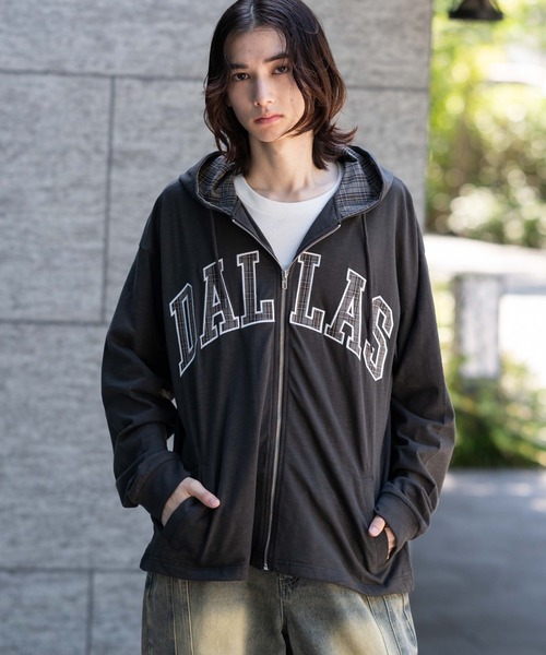 WEGO（ウィゴー）の「WEGO/スラブチェックロゴジップパーカー（パーカー・メンズ・チャコールグレー/ワイン・LARGE/MEDIUM）」の13枚目の写真