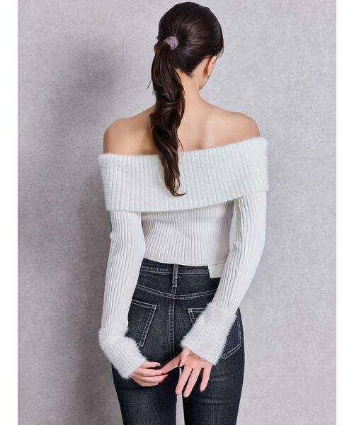 GYDA（ジェイダ）の「mix materialオフショルニットトップス（ニット/セーター・レディース・レッド/ブラック/オフホワイト・FREE）」の5枚目の写真